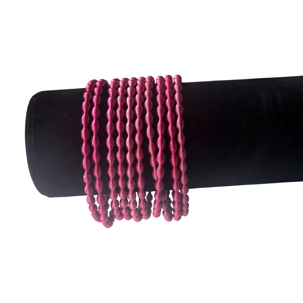 Cookie Lee Pink Metallic Ribbed Wavy Textured Bangle Bracelet Set of 10 NEW